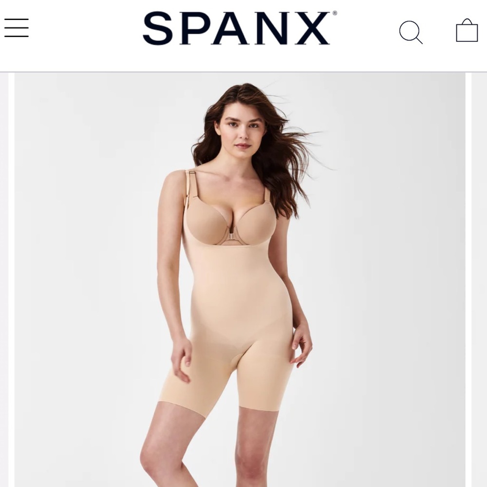 NWT SPANX Open-Bust Mid-Thigh Bodysuit in Soft Nude